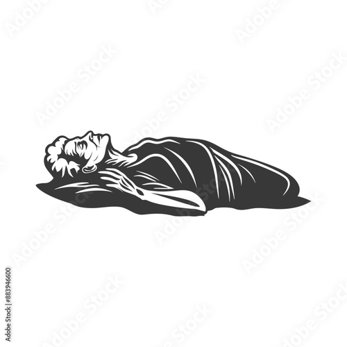 Deceased person in a simple shroud or burial cloth