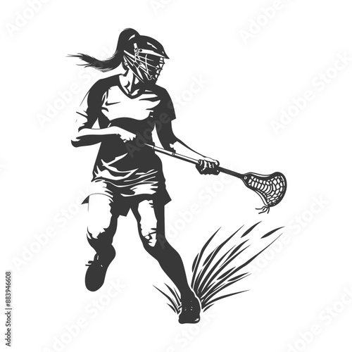 Silhouette of a female lacrosse player in motion