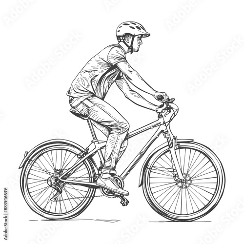 Cyclist rides through city streets on a bicycle enjoying the urban scenery
