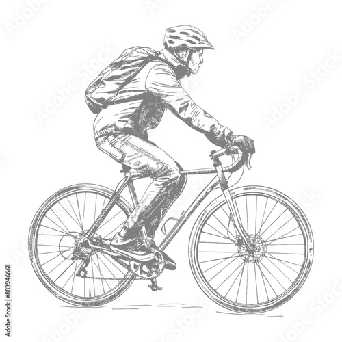 Cyclist in protective gear rides a bike down an urban street