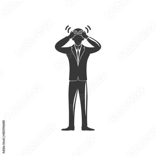 Businessman in suit holding his head in frustration