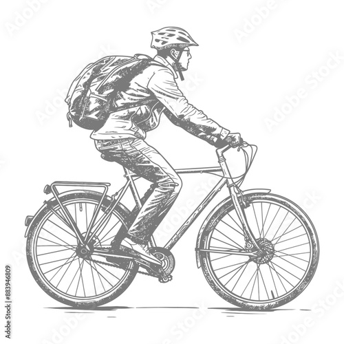 Commuter cyclist rides through city streets