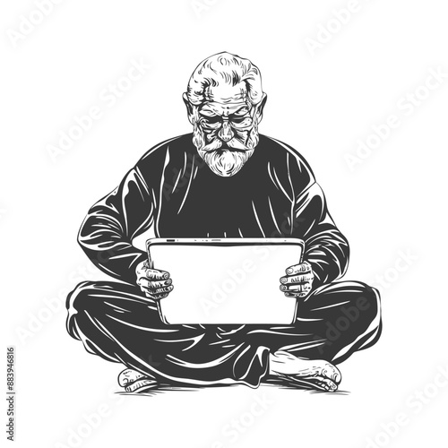 Elderly man using a tablet