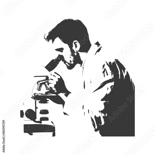Silhouette of a Scientist Looking into a Microscope