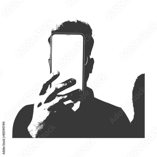 Man covering face with smartphone
