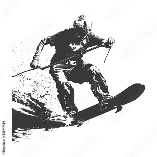 Snowboarder jumping above the snow making a huge splash