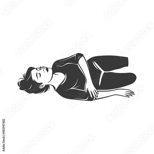Monochromatic Illustration: Woman Resting in Recovering Position