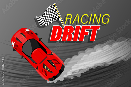 Drift racing top view red super car drifting illustration vector