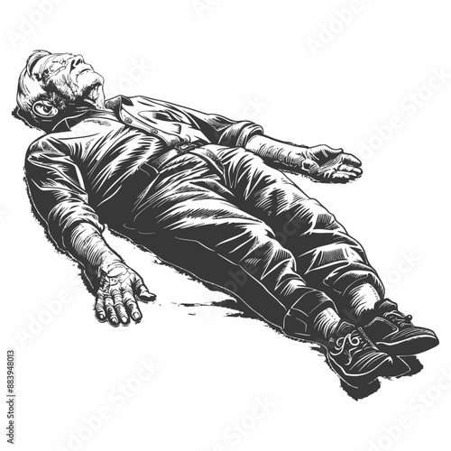 Supine Figure: Monochrome Ink Illustration of a Reclining Man
