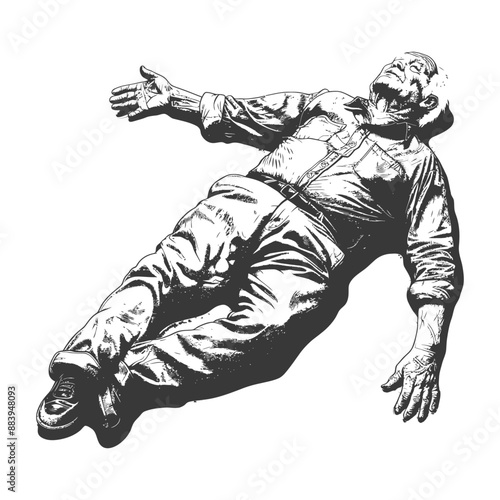 Reclining Figure: Monochrome Ink Drawing of Elderly Man in Casual Attire