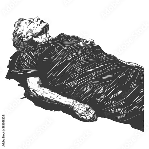 Recumbent Figure: Monochrome Woodcut Illustration of Elderly Man