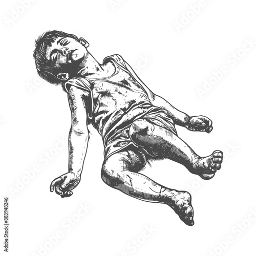 Recumbent Child, Ink Sketch, Exhaustion and Vulnerability