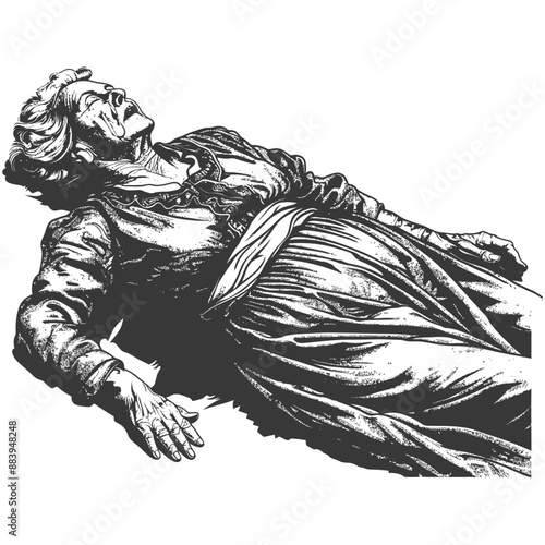 Recumbent Statue of Weeping Woman:  Detailed Line Art Illustration
