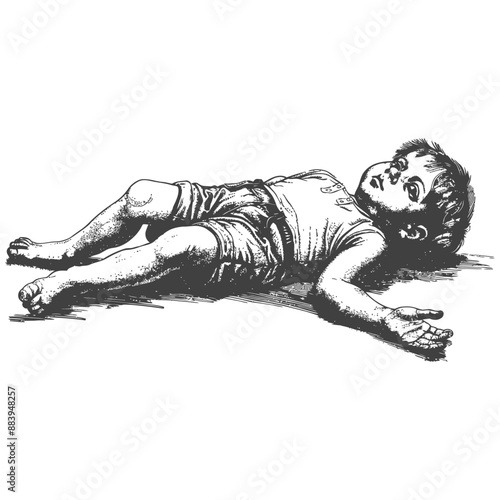 Recumbent Child, Graphite Sketch, Expressive Pose, Summer Clothing
