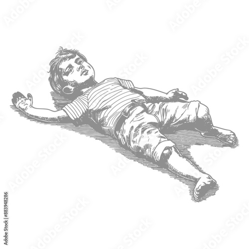 Pen & Ink Illustration: Recumbent Boy, Summer Daydream