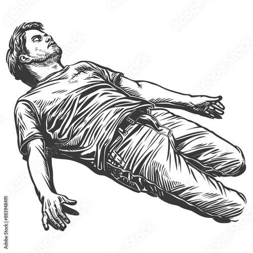Recumbent Man,  Engraving Style Illustration, Casual Clothing