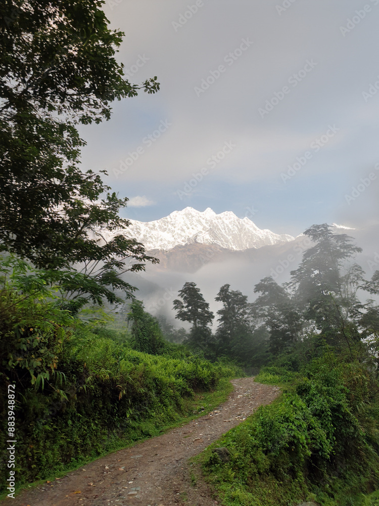 A path leading to the beautiful mountains in the himalayas