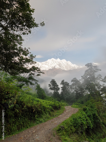 Obraz na płótnie A path leading to the beautiful mountains in the himalayas w salonie