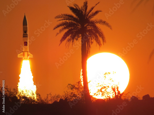 A rocket launching at the time of the sunset photo