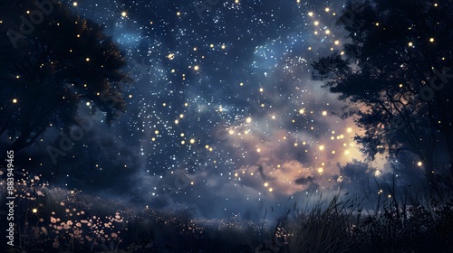 Starry night sky with a touch of whimsy, great for dreamy and imaginative projects. 