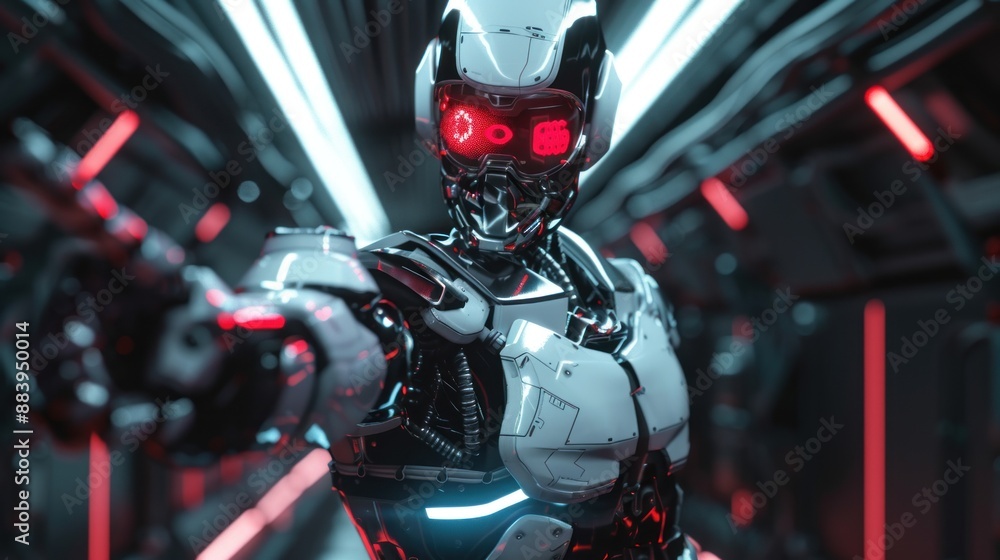 Futuristic Cyborg in a Technological Setting Futuristic Cyborg in a Technological Setting