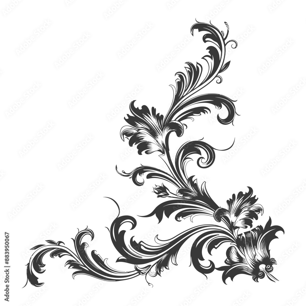 Fototapeta premium Ornate floral corner design with intricate flourishes and elegant curves