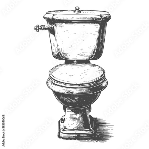 Detailed Ink Sketch of a Vintage Toilet with Cistern