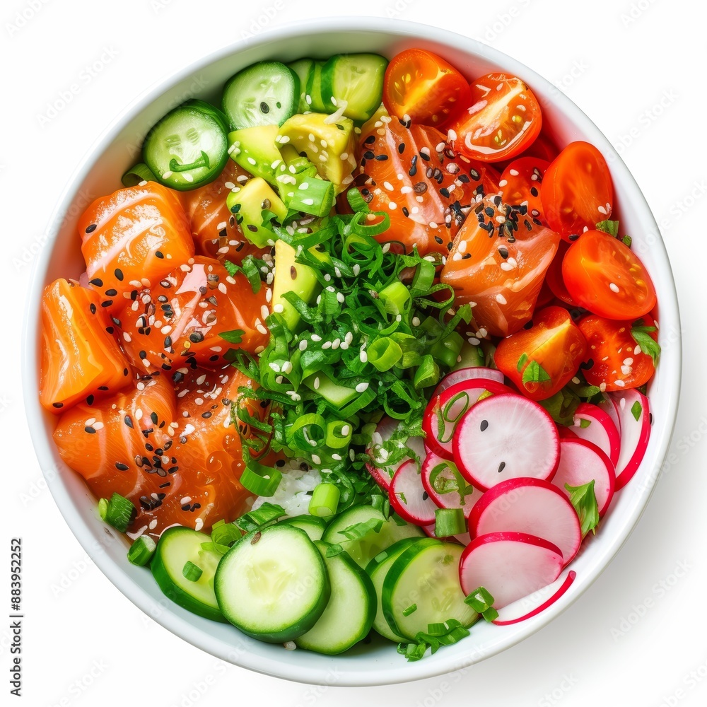 beautiful healthy diet Delicious Hawaii poke bowl top view beautiful healthy diet Delicious Hawaii poke bowl top view