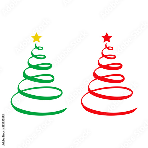 Tiempo de Navidad. Logo con estrella y árbol de navidad abstracto con línea en espiral para tarjetas y felicitaciones