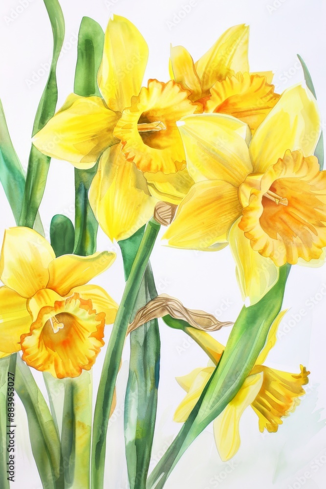 Obraz premium Narcissus сhamomile flower. Wildflower branch. Spring summer delicate fragile flora. Design of albums, notebooks, banners, postcards, posters