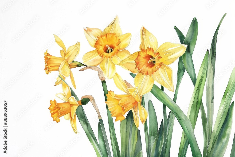 Fototapeta premium Narcissus сhamomile flower. Wildflower branch. Spring summer delicate fragile flora. Design of albums, notebooks, banners, postcards, posters