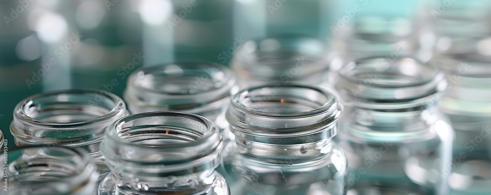 Close-up of several empty glass bottles on a table. Close-up of several empty glass bottles on a table.