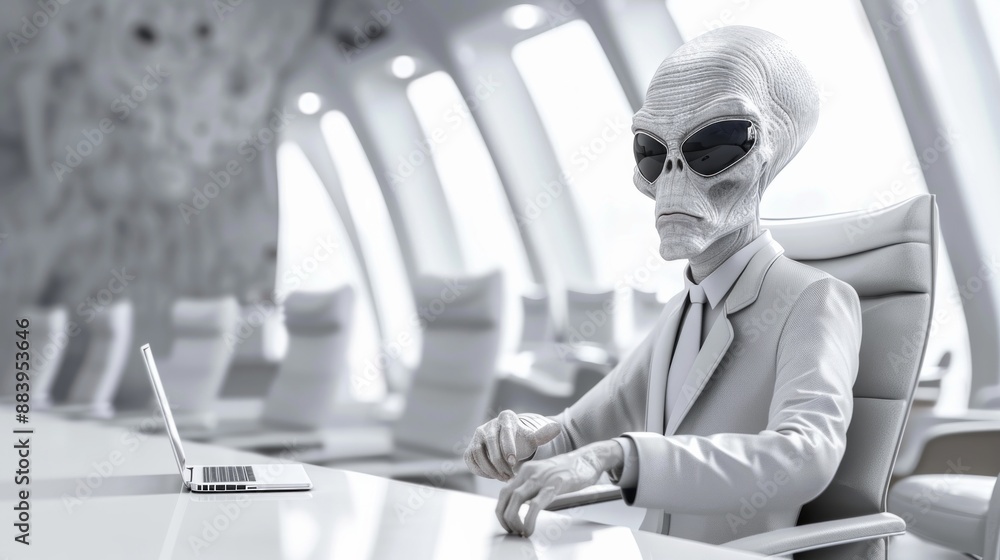 Humanoid Alien in a white suit in luxury office as CEO Stock ...