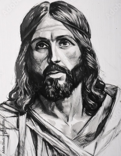 Portrait of Christ - Depiction of Jesus Christ - Peaceful and Calming Image - Savior of Humanity and Mankind - Image of Christianity - The Shepherd from Jerusalem - Artwork  photo