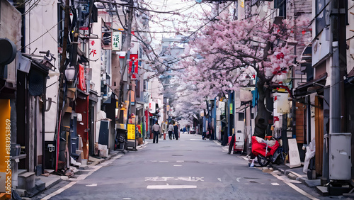 Japanese street with sakura