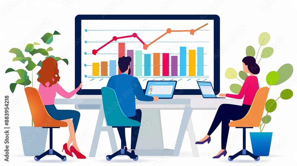 Fototapeta premium Bid Strategy Meeting A group of digital marketers discussing bids