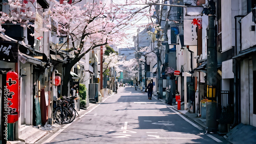 Japanese street with sakura