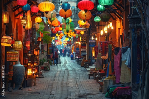 Wallpaper Mural A Colorful Tapestry of Lanterns Illuminates a Bustling Marrakech Alleyway Torontodigital.ca