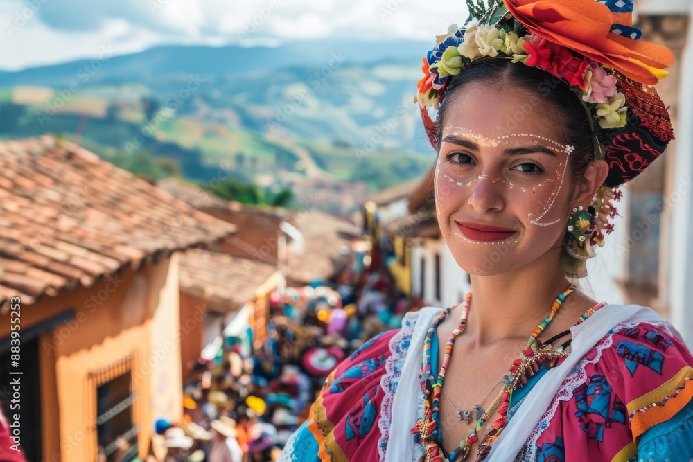 Obraz premium A Festive Smile Amidst The Colorful Streets of Colombia