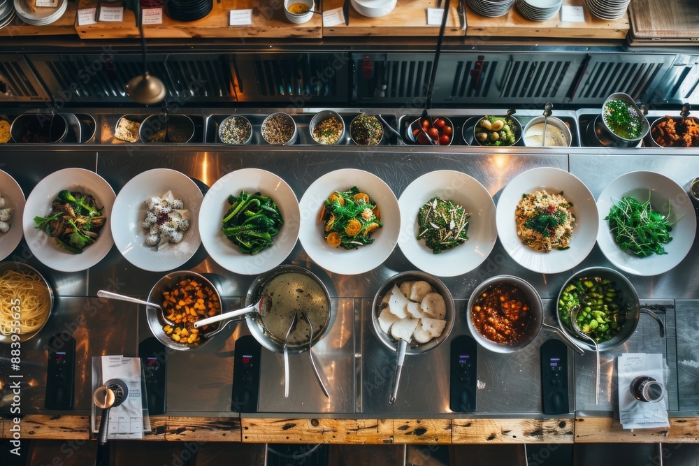 A Culinary Symphony of Flavor: A Top-Down View of a Chef's Kitchen Preparation A Culinary Symphony of Flavor: A Top-Down View of a Chef's Kitchen Preparation