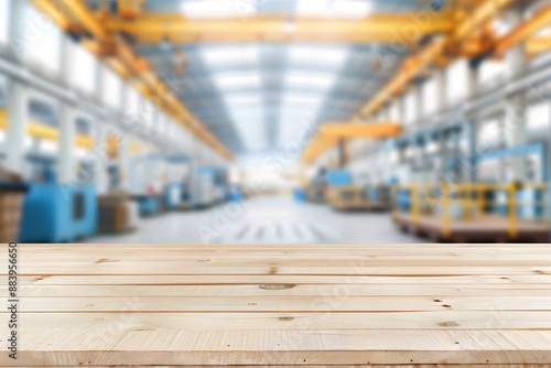 Wallpaper Mural Empty wooden table with blurred industrial factory background for product display or mockups Torontodigital.ca