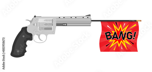 A gun with a bang flag. Vector illustration