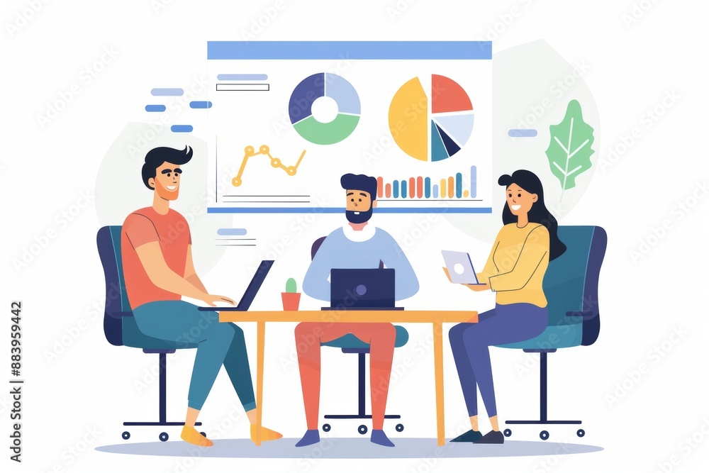illustration showing team members participating in a virtual meeting via video call, symbolizing remote collaboration and digital communication. illustration showing team members participating in a virtual meeting via video call, symbolizing remote collaboration and digital communication.