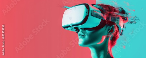 Immersive Virtual Reality Experience Highlighted by a Futuristic Overlay in Teal and Red photo