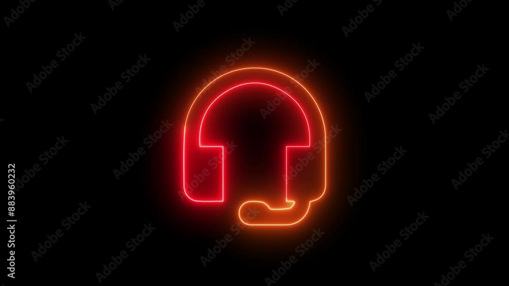 neon headphone icon animation. Glowing headphones sign, looped motion graphics. Headphones line icon. 4k video. neon headphone icon animation. Glowing headphones sign, looped motion graphics. Headphones line icon. 4k video.