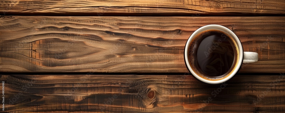 White coffee cup on wooden table White coffee cup on wooden table