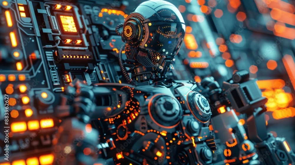 Futuristic Robot in a High-Tech Environment Futuristic Robot in a High-Tech Environment