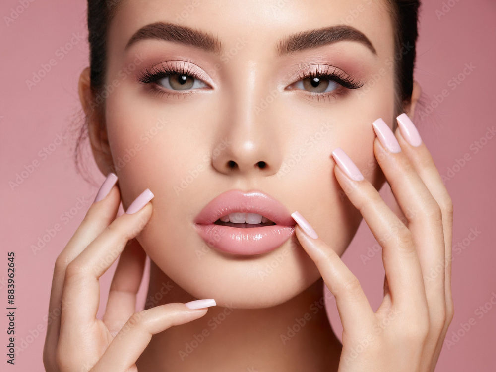 girl model woman showing manicure on nails. cosmetics, beauty and makeup girl model woman showing manicure on nails. cosmetics, beauty and makeup