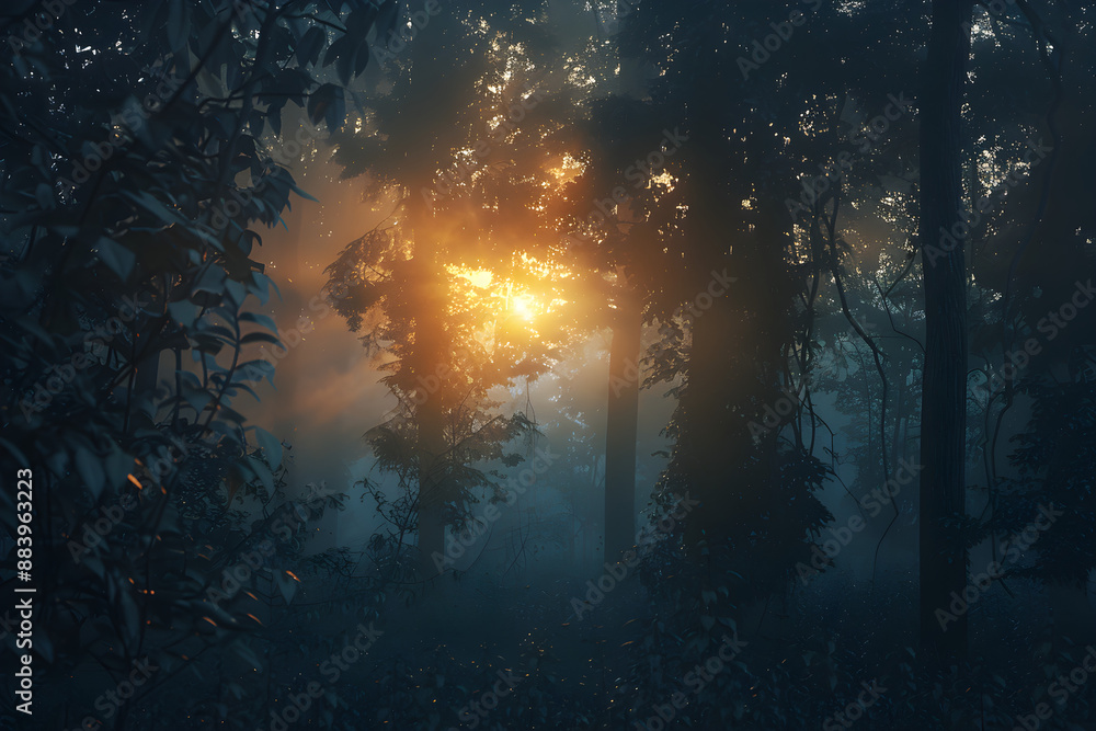 Fototapeta premium The mystical atmosphere of a forest at twilight, with soft, diffused light