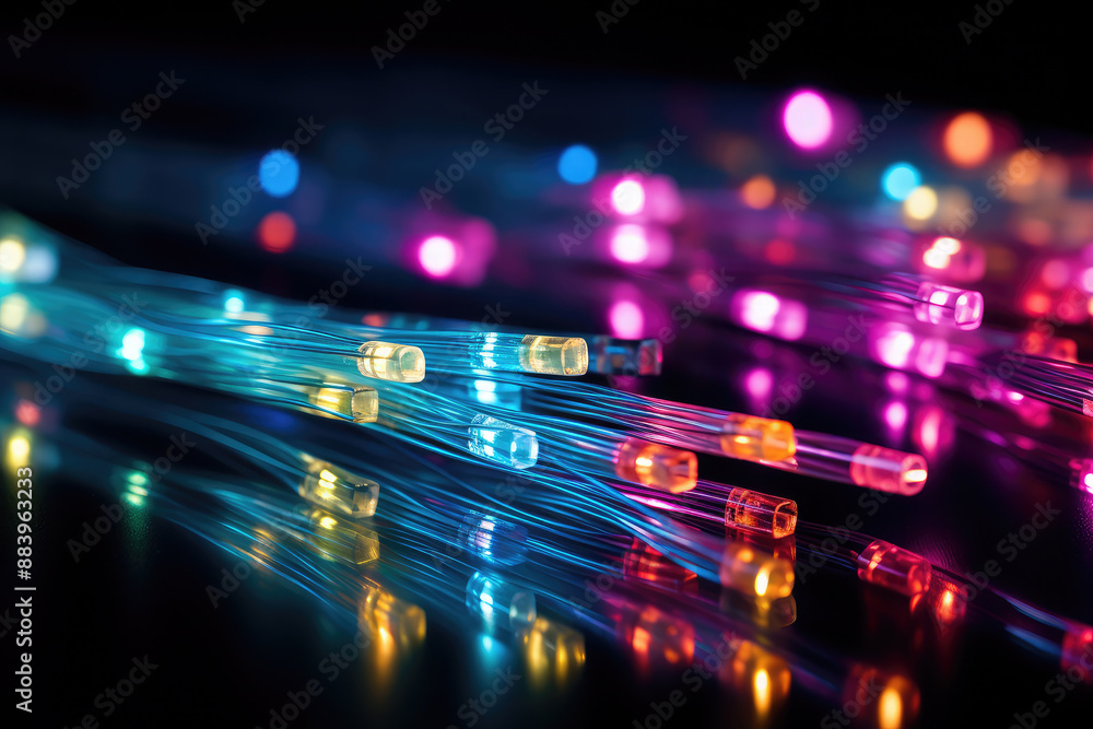 Close-up of multi-colored bright diode and computer glowing wires, router, server. Close-up of multi-colored bright diode and computer glowing wires, router, server.